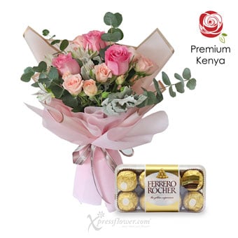 SBL2307 Sweet Romance (3 Pink Roses & Ferrero Rochers 16pcs)