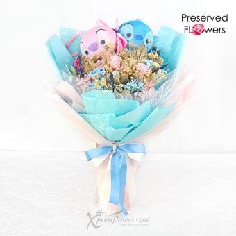 PR2308 Cuddly Fantasy (Dried Flowers with Disney Stitch & Angel Soft Toy)