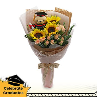 CT1802_Extraordinary Fulfillment (3 Sunflowers with 7' Graduation Bear)