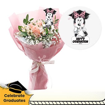 DSBQ1903 Boundless Dreams (3 Pink Roses Disney Bouquet)