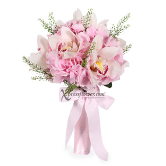 online wedding flowers pink hydrangea and cymbidium bridal bouquet