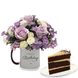 TGC1901 Royal Birthday Online flowers and cake slice delivery Singapore.