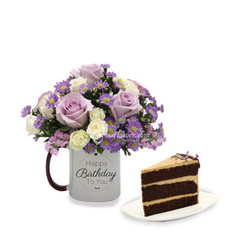 TGC1901 Royal Birthday (6 Lilac Roses with Twenty Grammes slice cake)