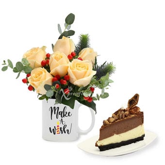 TGC1902 Dreams Come True (6 Champagne Roses with Twenty Grammes Slice Cake)