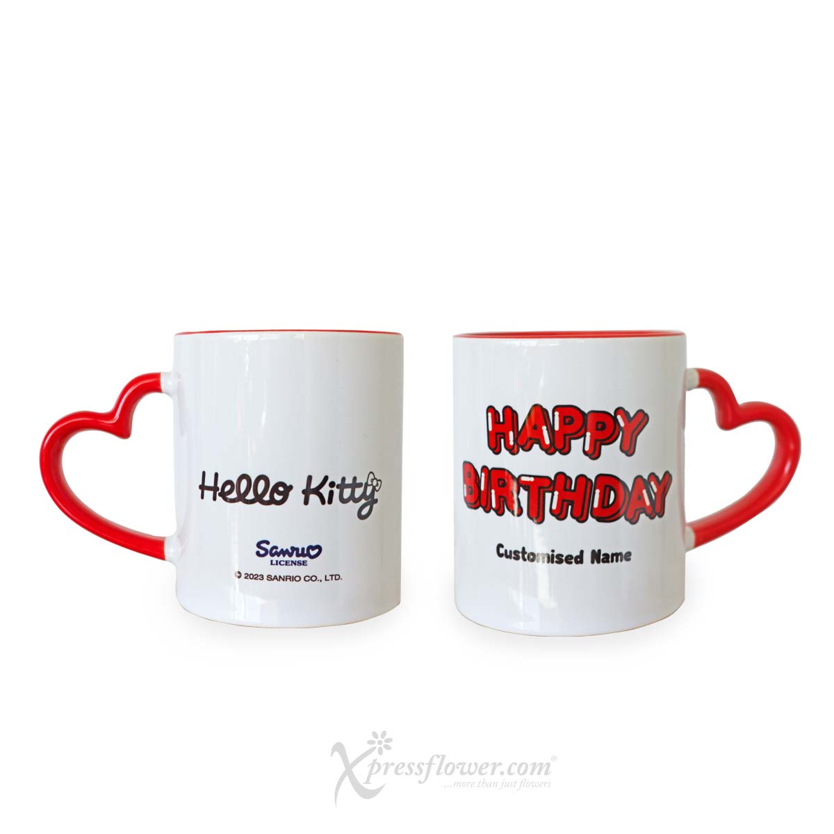 CBL2301 Blooming Birthday (Red Gerberas & Roses with Personalised Name Sanrio Mug & Sliced Cake) 1b