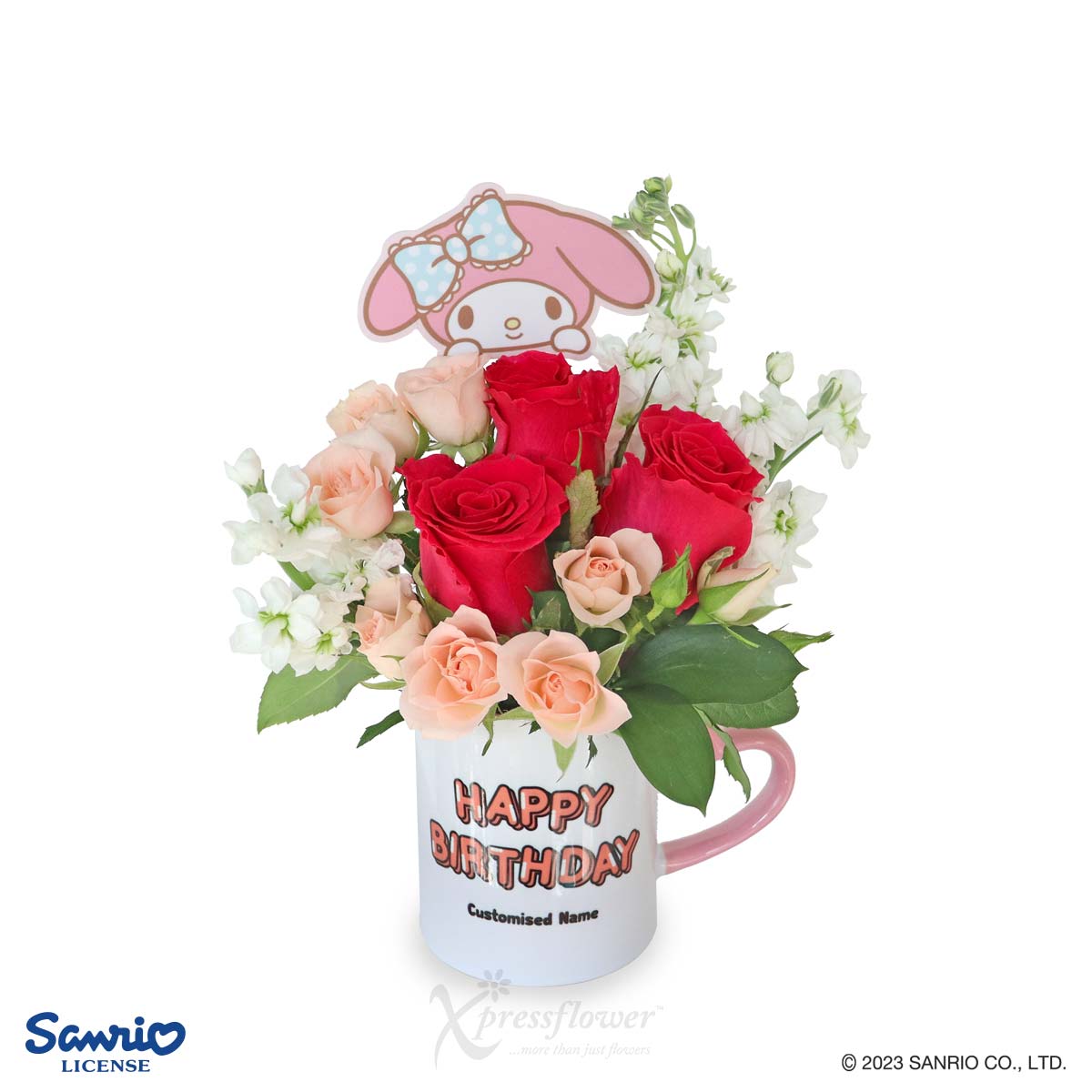 CBL2302 Melody Blush Dark Pink Roses with Personalised Name Sanrio Mug Sliced Cake new 1c