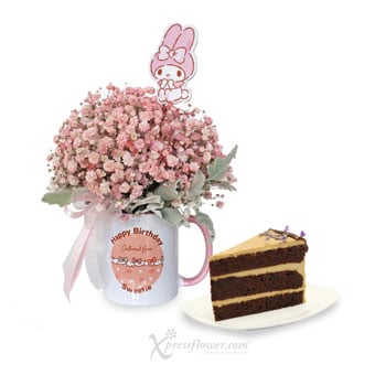 Sweet Melody (Pink Million Stars with Personalised Name Sanrio Mug & Sliced Cake)