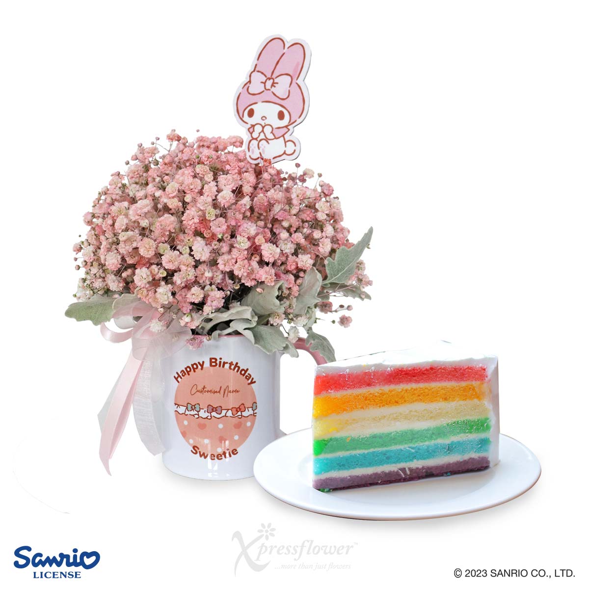 Sweet Melody (Pink Million Stars with Personalised Name Sanrio Mug & Sliced Cake)