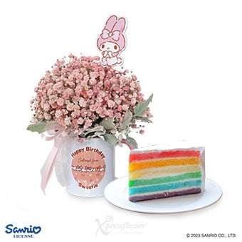 Sweet Melody (Pink Million Stars with Personalised Name Sanrio Mug & Sliced Cake)