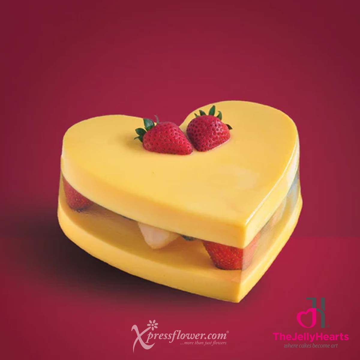 JH2302 Scarlet Sweetheart (3 Red Roses with The Jelly Hearts Cake) 1c 11082023YJ