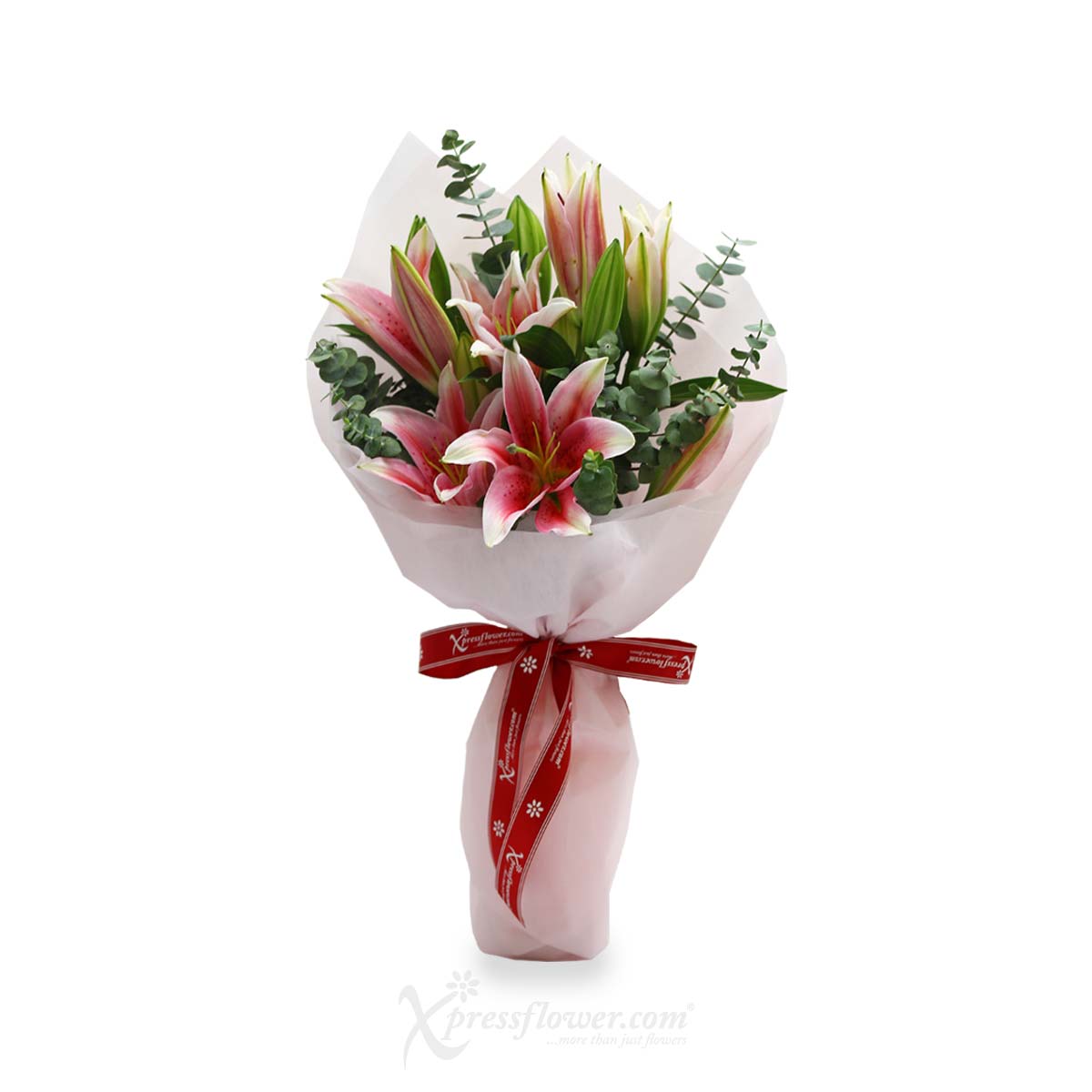 JH2306 Blushing Lilies (3 Pink Lily Sprays with The Jelly Hearts Cake) 1b 11082023YJ