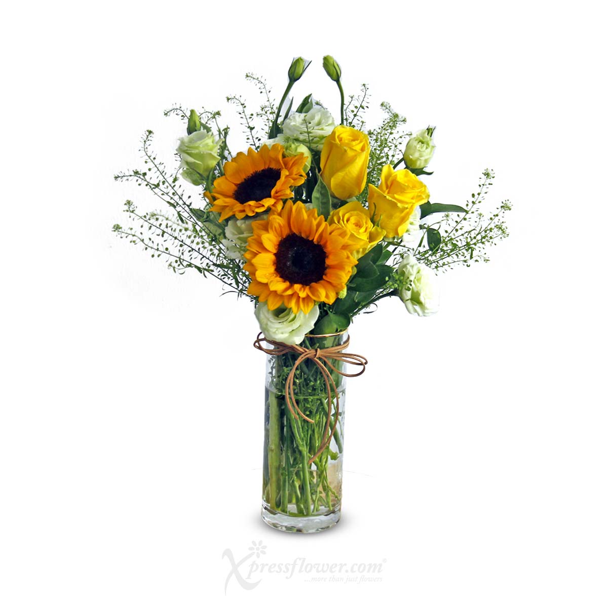 JH2307 Sunny Sunbeam (2 Sunflowers and 3 Yellow Roses with The Jelly Hearts Cake) 1b 11082023YJ