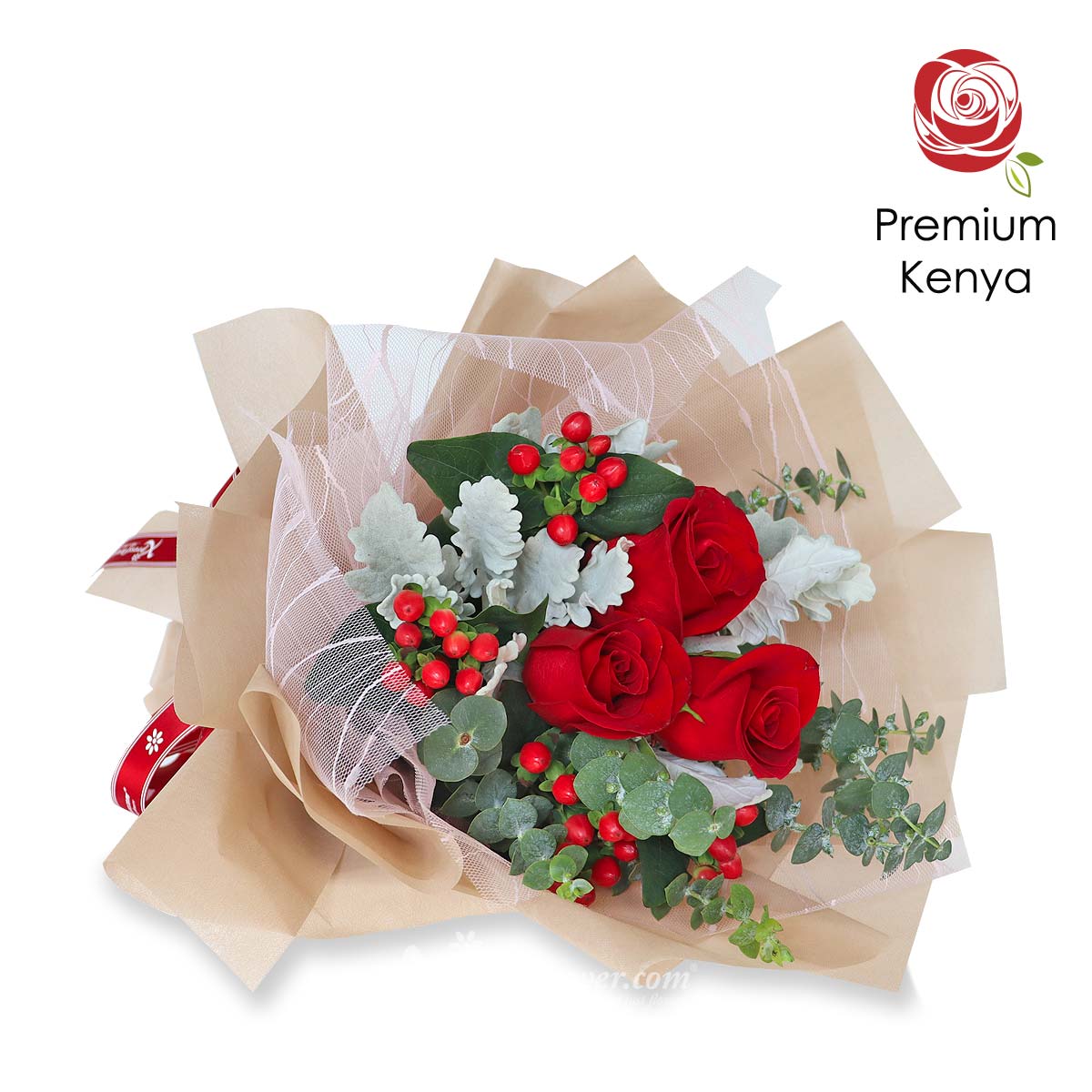 CH2107 All Day Sweetness 3 Kenya Red Roses with 24 Ferrero Rocher Chocolate 1b