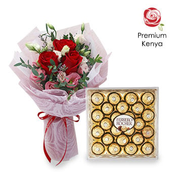 All Day Sweetness (3 Kenya Red Roses with 24 Ferrero Rocher Chocolate)