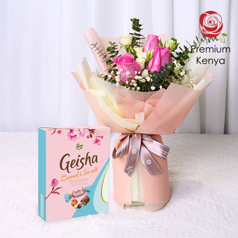 Loving Gratitude (3 Dark Pink Roses with Geisha Milk Chocolate)