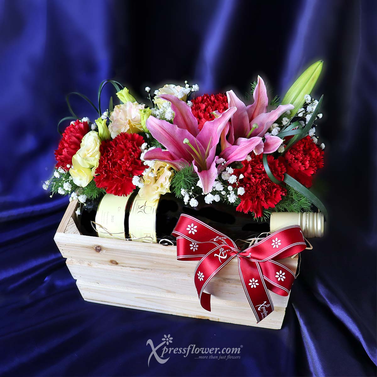 AR2304 Crimson Crate (Cabernet Sauvignon with Red Carnations & Pink Lilies) 1c