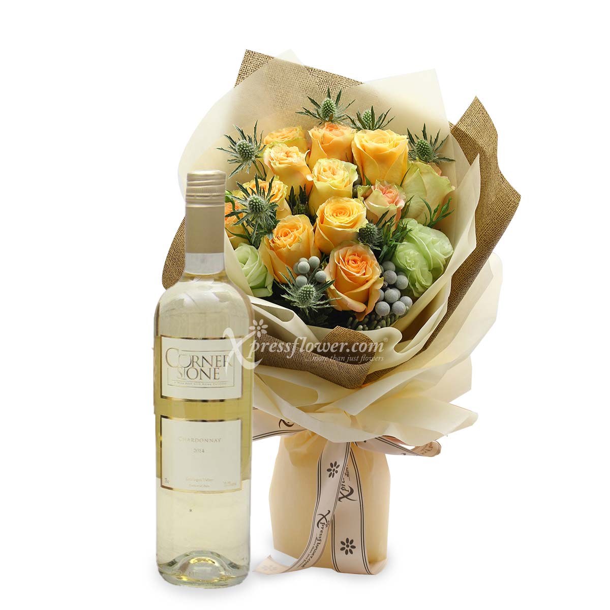 Champagne Kisses (12 Champagne Roses with Cornerstone Chardonnay)