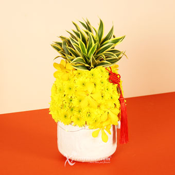 Prosperous Pineapple (Chrysanthemum Sprays with Orchids & Song of India)