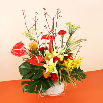 Success & Prosperity (Lilies, Carnations & Yellow Mokara Orchids)