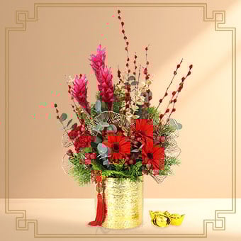 CNYA2603 Fortune Radiance  (Red Gerberas & Ginger CNY Arrangement)