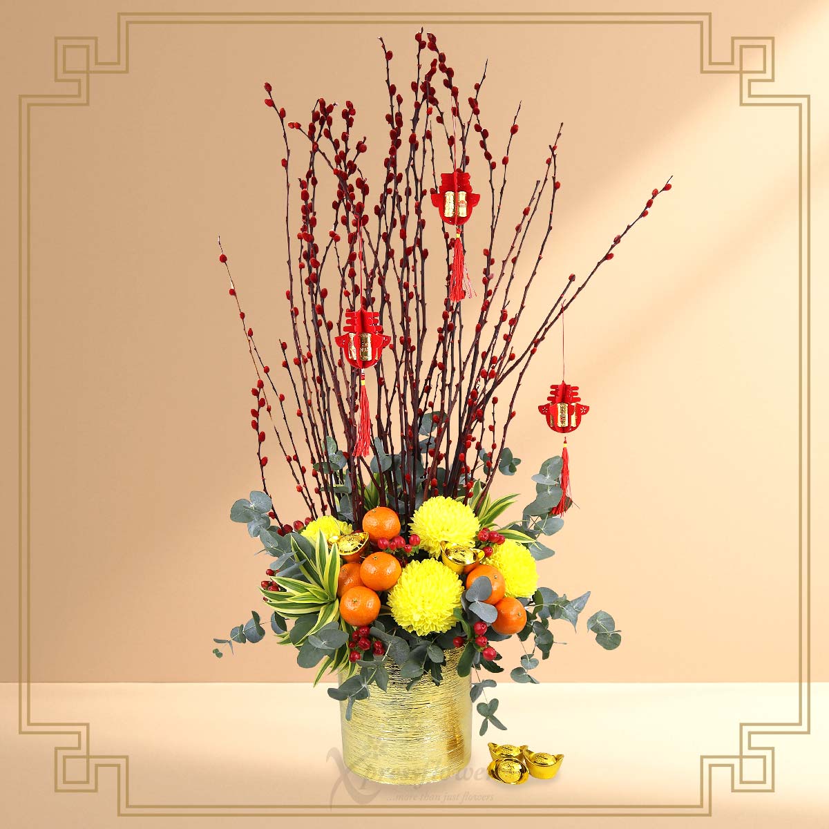 Fortune Overflow (Yellow Sunlight & Red Pussy Willows CNY Arrangement)