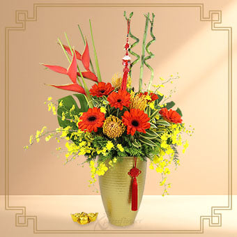 Huat Triumph (Orange Gerberas & Lucky Bamboo CNY Arrangement)