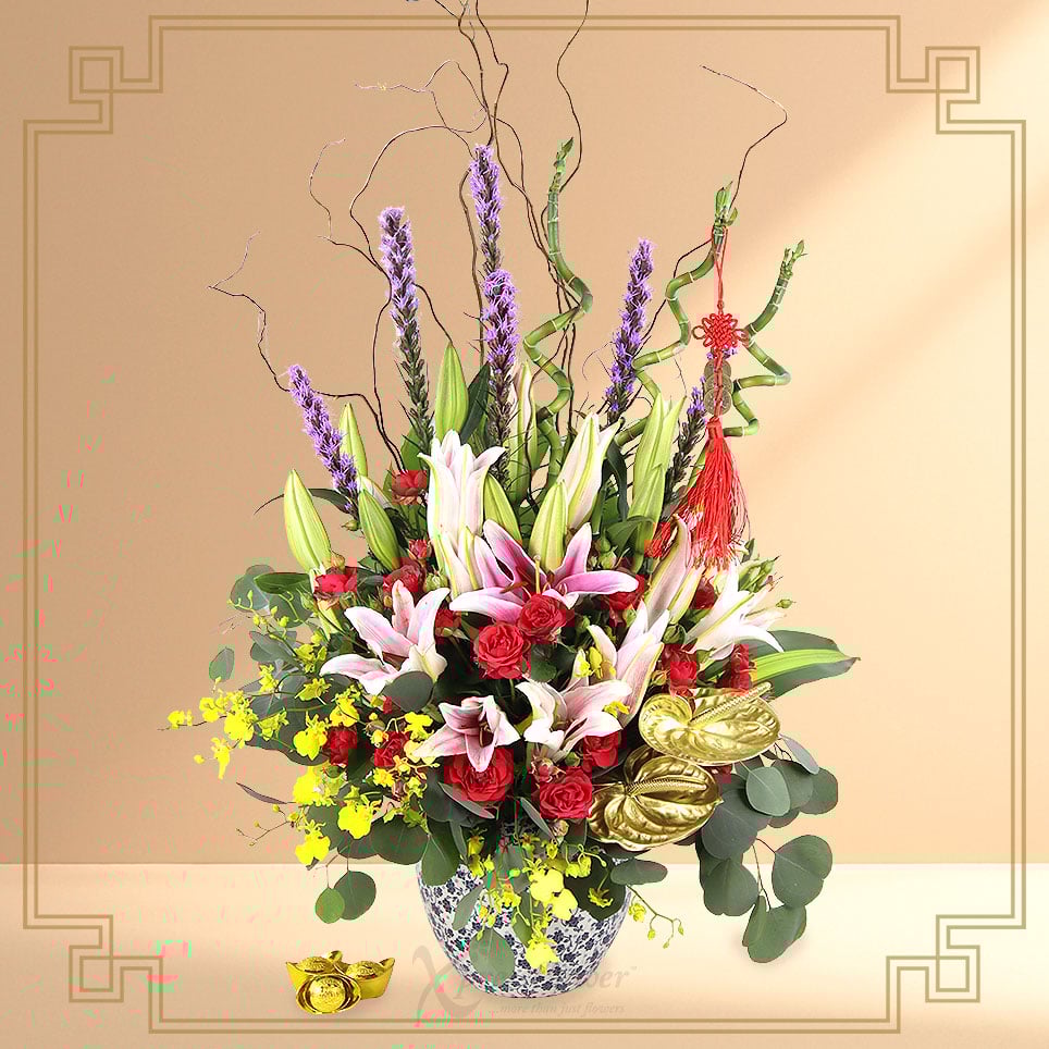 CNYA2607 Wealth Ascension (Pink Lily & Curly Willow CNY Arrangement)