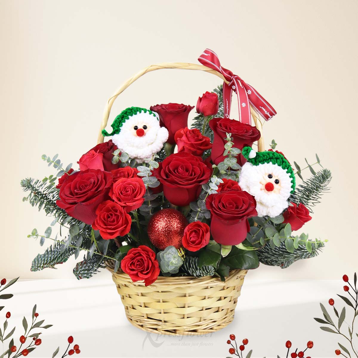 Santa's Whispers (6 Red Roses with Red Rose Sprays & Mini Santas)