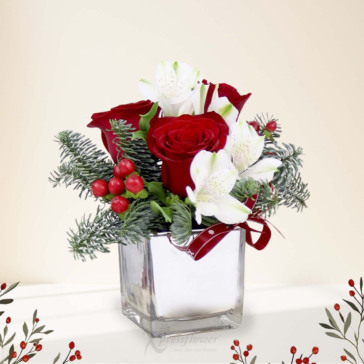 XMBL2541 Santas Joy Red Roses Arrangement Shiraz with Santa Claus Wine Cover 1b