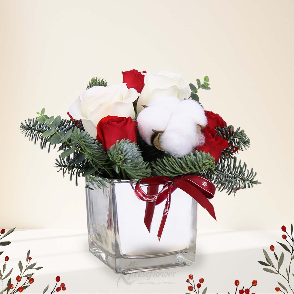 XMBL2543 Snowmans Spirit White Roses Arrangements Cabernet Sauvignon Blanc with Snowman Wine Cover 1b