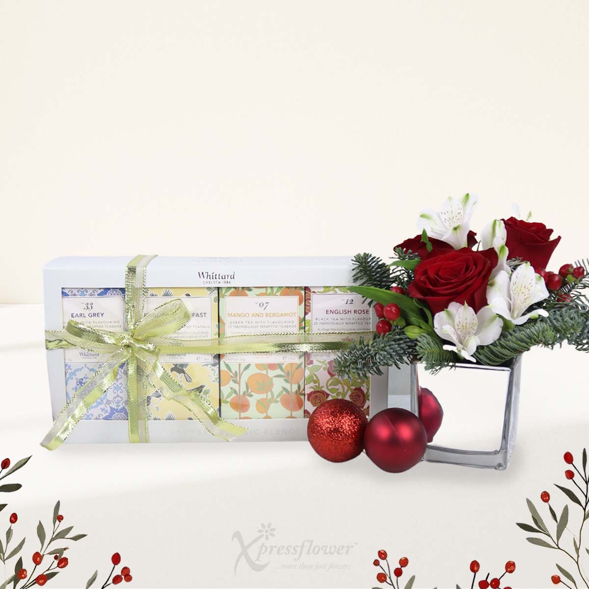 Tea & Tranquility (Red Roses Arrangement with Whittard Tea Set)