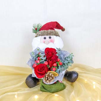 Santa Joy (3 Red Roses with Santa Claus Doll)