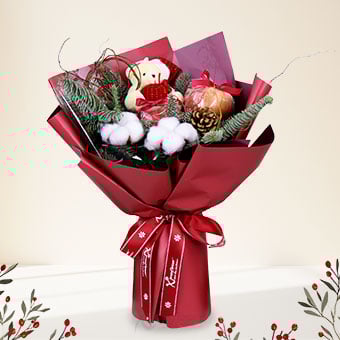 Merry Snuggle (Cotton Flowers with Christmas Bear & Apples)