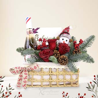 Crimson Noel (Red Roses Arrangement with Rose Wine & Belgian Chocolates)