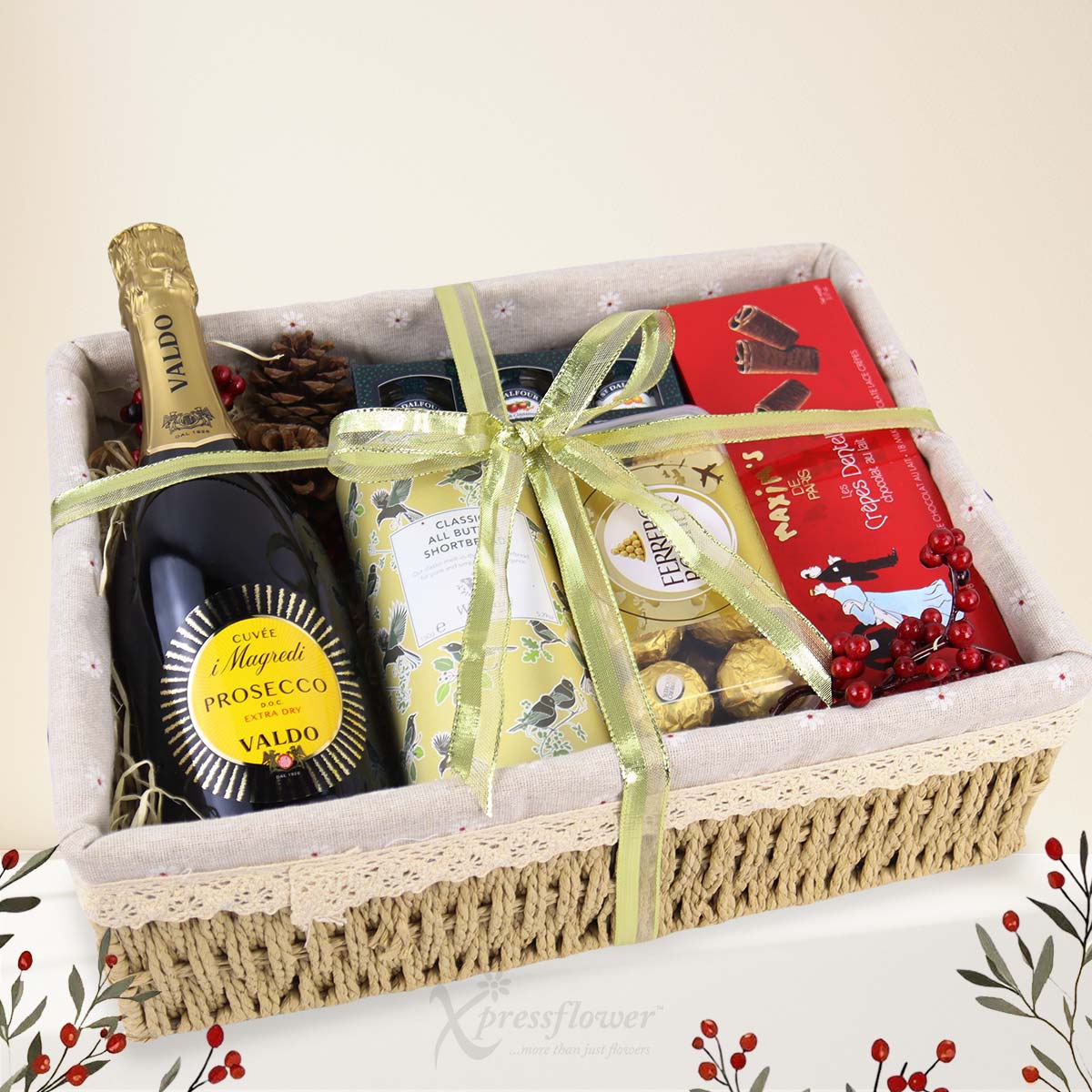 XMGH2587 Prosecco Bliss Christmas Gift Basket 1b