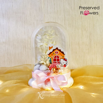 XMPR2241 Winter Home Christmas Hello Kitty Preserved Flower Dome