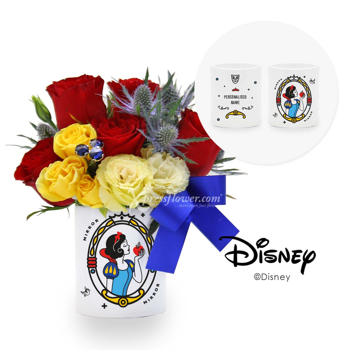Forbidden Apple (6 Red Roses with Personalised Disney Snow White Vase)