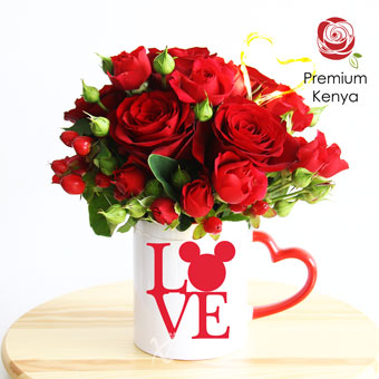  L.O.V.E (6 Red Roses with Disney Mug)