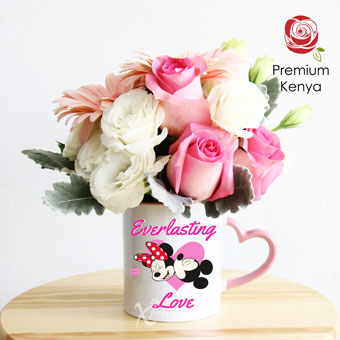 Perfect Couple (5 Dark Pink Roses with Disney Mug)