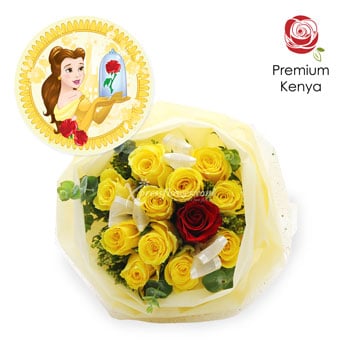 Belle of the Ball (1 Red & 11 Yellow Roses Disney Bouquet)