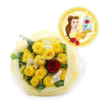 Belle of the Ball (1 Red & 11 Yellow Roses Disney Bouquet)