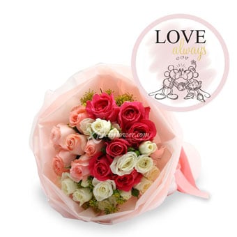 DSBQ1806 The True Mouse-terpiece (6 Pink & 6 Shocking Pink Roses Disney Bouquet)