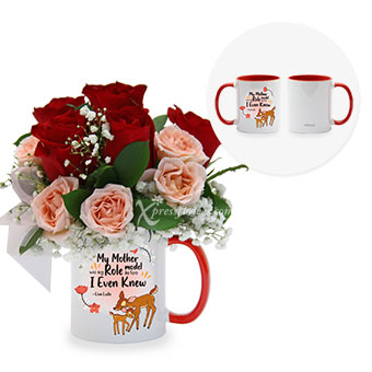 Looking Up To Mum (6 Red Roses with Disney Mug)