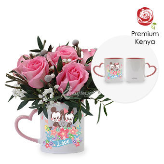 Cherished Passion (6 Dark Pink Roses with Disney Mug)