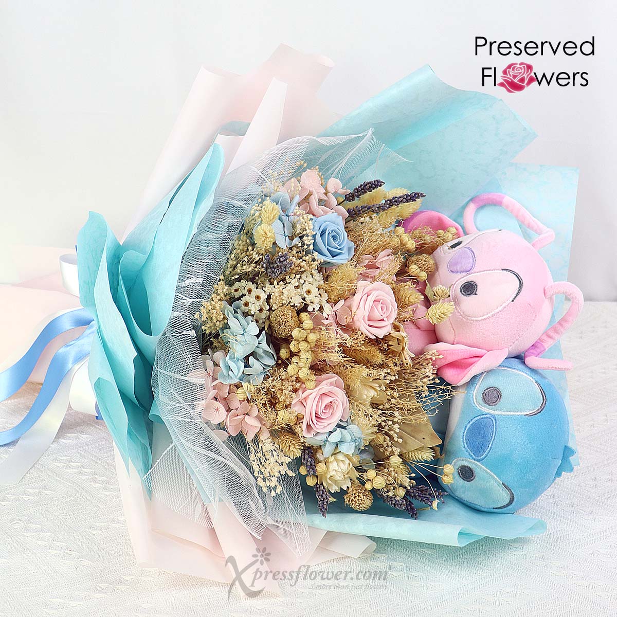 PR2308 Cuddly Fantasy (Dried Flowers with Disney Stitch & Angel Soft Toy) 1b