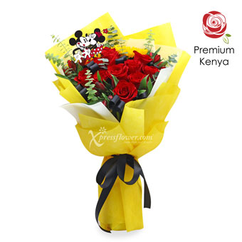 Lumiere (12 Red Roses with 2 Sunflowers Disney Bouquet)