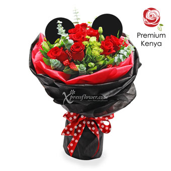 Daringly Bold (12 Red Roses Disney Bouquet)