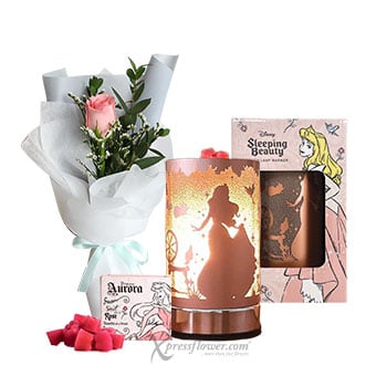 Sweetheart Romance (1 Pink Rose with Disney Touch Warmer and Candle Bundle)