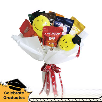 Pop-In-Grad (The Kettle Gourmet Popcorn Gift Set & Graduations Balloons)