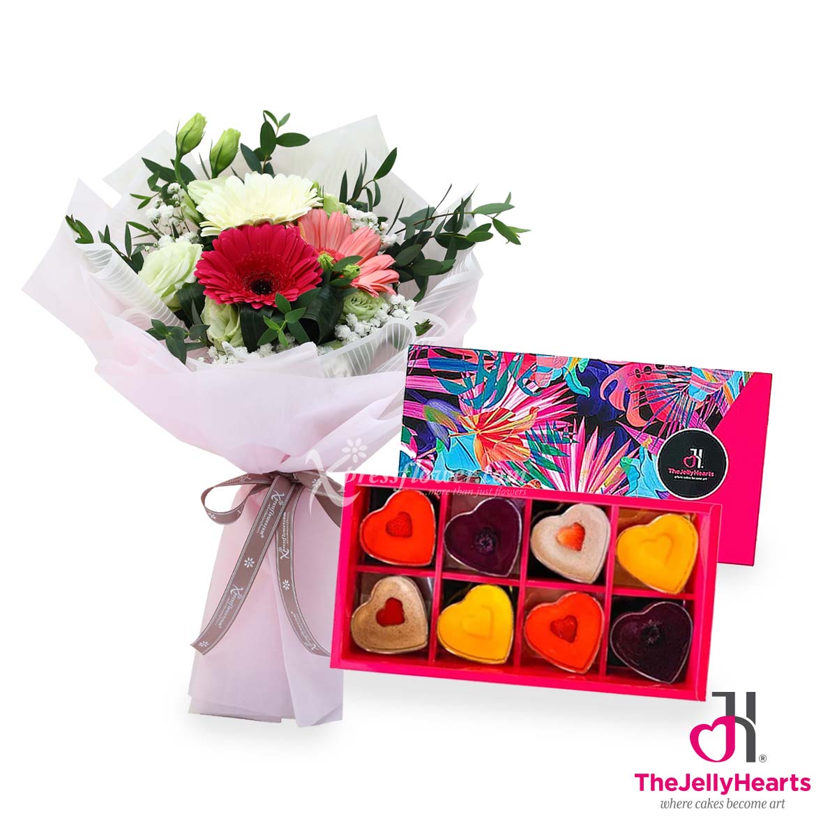 Burst of Affection (3 gerberas with The Jelly Hearts mini heart gift box)